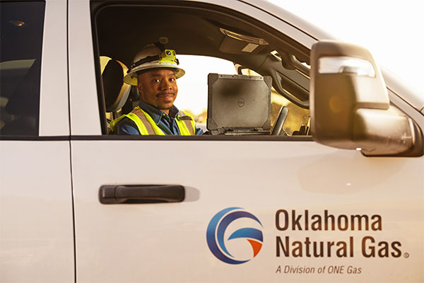 Oklahoma Natural Gas tech in truck